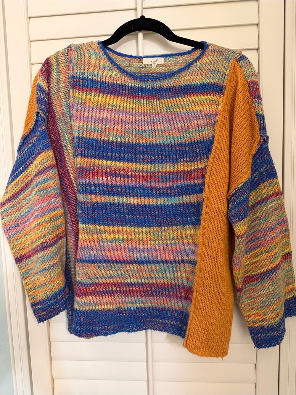 Easel Brand SZ SM Multicolor & Orange Patchwork Knit Sweater - Women